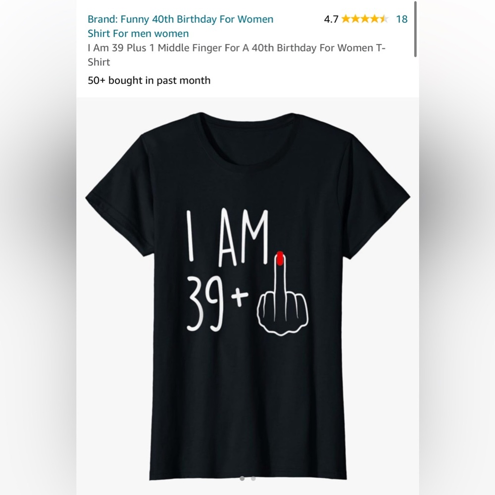 NWT, “I am 39 +1” Black tshirt, size Small